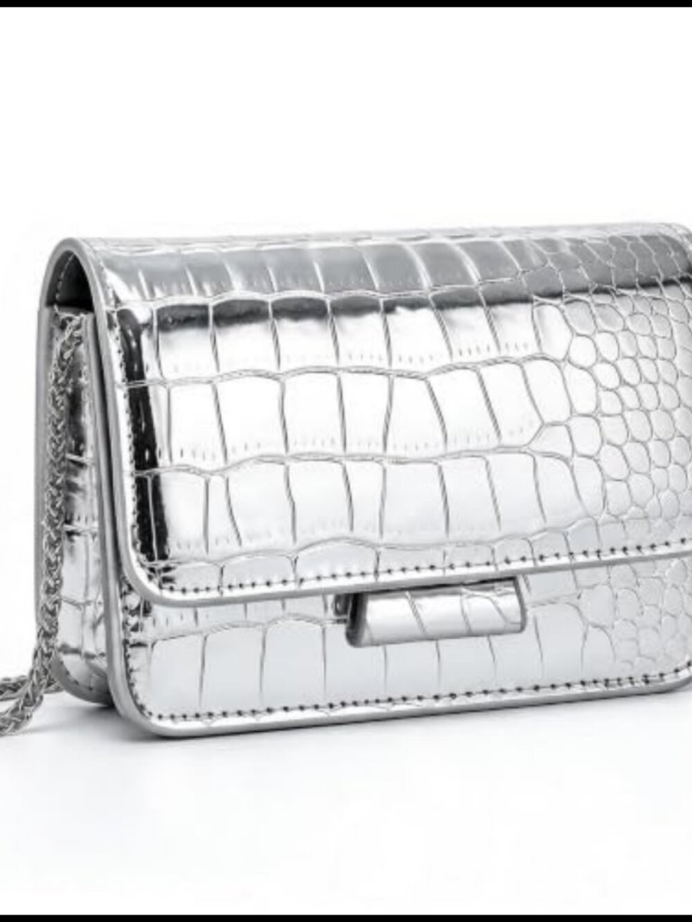 Metallic Mini Crossbody Purse Crocodile Evening Clutch Removable Chain Strap